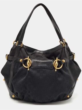 Gucci Black Shoulder Bag with Gold Hardware Jockey Tote Vintage